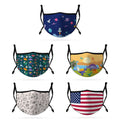 Cute Face Masks 3 / 5 Packs for Kids Child Adjustable Boys Girls Ages 3 to 9 Cotton Poly Washable Reusable 2 Layer Pocket Filter-School-5 Pack-