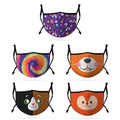 Cute Face Masks 3 / 5 Packs for Kids Child Adjustable Boys Girls Ages 3 to 9 Cotton Poly Washable Reusable 2 Layer Pocket Filter-Weekend-5 Pack-