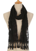 Casaba Womens Elegant Lace Scarves Scarf Shawl Formal Bridal Fringe Sheer Wrap-Black-