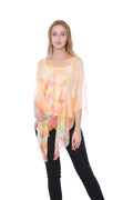 Casaba Womens Floral Sheer Poncho Top Kimono Cover Up-Chiffon Feel Light Wrap-Peach-