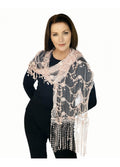 Casaba Womens Formal Lace Crochet Scarves Scarf Shawl Church Bridal Fringe Sheer-Pink-