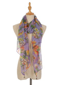 Casaba Womens Floral Birds Sheer Scarves Scarf Convertible Poncho Top Light Wrap-Purple-