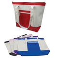 Large Reusable Grocery Shopping Tote Bags With Wide Gusset Travel Zippered 20inch-Royal/Beige-