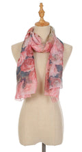 Casaba Womens Floral Sheer Scarves Scarf Convertible Poncho Top Light Wrap-Peach-