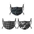 Casaba 3 Pack Face Mask Stylish Prints Cotton Poly Adjustable Washable Reusable-Black 3 Pack-