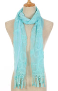 Casaba Womens Elegant Lace Scarves Scarf Shawl Formal Bridal Fringe Sheer Wrap-Blue-