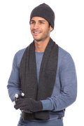 Casaba Winter 3 Piece Gift Set Beanie Hat Scarf Touchscreen Gloves Cable Knit for Men Women-Heather Charcoal-