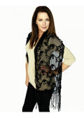 Casaba Womens Formal Lace Crochet Scarves Scarf Shawl Church Bridal Fringe Sheer-Black-
