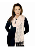 Casaba Womens Elegant Lace Scarves Scarf Shawl Formal Bridal Fringe Sheer Wrap-Pink-