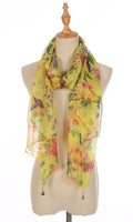 Casaba Womens Floral Birds Sheer Scarves Scarf Convertible Poncho Top Light Wrap-Yellow-