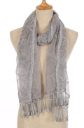 Casaba Womens Elegant Lace Scarves Scarf Shawl Formal Bridal Fringe Sheer Wrap-Gray-
