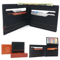 Casaba Genuine Leather Bifold Wallets Cash Slots ID Coin Key Pocket Mens Womens-Black with Brown Trim-
