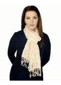Casaba Womens Elegant Lace Scarves Scarf Shawl Formal Bridal Fringe Sheer Wrap-Cream-