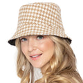 Empire Cove Womens Houndstooth Print Bucket Hat Fishermans-Beige-