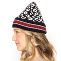 Empire Cove Winter Set Knit Leopard Striped Beanie and Touch Screen Gloves Gift Set-Black-