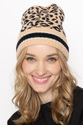 Empire Cove Winter Knit Leopard Striped Beanie-Camel-