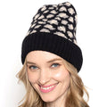 Empire Cove Winter Knit Ribbed Leopard Cuff Beanie-Black-