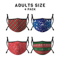 Casaba 4 Pack Face Masks Adult Kids Sizes Fun Cute Holiday Christmas Cotton Poly Adjustable Washable Reusable-Holiday Pack B-Adult-