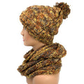 Empire Cove 2 Piece Knit Cuff Beanie Scarf Gift Set Pom Pom Winter-Brown-