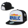 California Cali Republic Bear License Plate Flat Bill Snapback Hats Caps-White/Black-