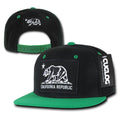 Cuglog California Cali Bear Patch Snapback 6 Panel Flat Bill Caps Hats-Black/Kelly-