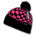 Cuglog Changbai Checker Flag Style Winter Cuffed Beanies Caps Pom Hats-HOT PINK/BLACK-