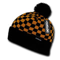 Cuglog Changbai Checker Flag Style Winter Cuffed Beanies Caps Pom Hats-YELLOW/BLACK-