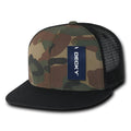 Decky Army Camouflage Camo Flat Bill Trucker Hats Caps 6 Panel Snapbacks-Black / Woodland-