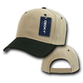 Decky Deluxe Polo Dad Baseball Hats Caps Hook Loop Closure Solid Two Tone Colors-Khakhi-Black-