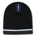 Decky Double Striped 3 Tone Beanies Knitted Ski Skull Winter Caps Hats-Black/White/Charcoal-