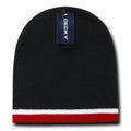 Decky Double Striped 3 Tone Beanies Knitted Ski Skull Winter Caps Hats-Black/White/Red-