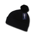 Decky Pom Pom Beanies Long Cuffed Soft Thick Warm Knitted Ski Caps Hats Unisex-BLACK-