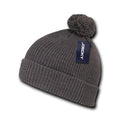 Decky Pom Pom Beanies Long Cuffed Soft Thick Warm Knitted Ski Caps Hats Unisex-HEATHER CHARCOAL-