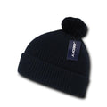 Decky Pom Pom Beanies Long Cuffed Soft Thick Warm Knitted Ski Caps Hats Unisex-NAVY-