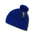 Decky Pom Pom Beanies Long Cuffed Soft Thick Warm Knitted Ski Caps Hats Unisex-ROYAL-