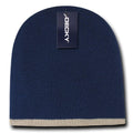 Decky Single Striped Two Tone Beanies Knitted Ski Skull Caps Hats Warm Winter-Navy/Khakhi-