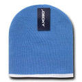 Decky Single Striped Two Tone Beanies Knitted Ski Skull Caps Hats Warm Winter-Sky/White-