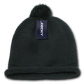 Decky Snowflake Winter Warm Knitted Solid Roll Up Beanies Ski Pom Pom Unisex-Black-