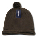 Decky Snowflake Winter Warm Knitted Solid Roll Up Beanies Ski Pom Pom Unisex-Brown-