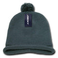 Decky Snowflake Winter Warm Knitted Solid Roll Up Beanies Ski Pom Pom Unisex-Charcoal-