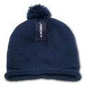 Decky Snowflake Winter Warm Knitted Solid Roll Up Beanies Ski Pom Pom Unisex-Navy-