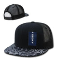 Decky Stylish Bandana Print Flat Bill Trucker 6 Panel Hats Caps Snapback Unisex-Black/Navy-