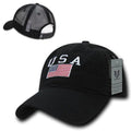 USA US Flag Patriotic Relaxed Fit Trucker Cotton Baseball Caps Hats-Black-