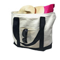 Large Shopping Grocery Bag Reusable Cotton Canvas Beach Tote Zippered 22inch X 16inch-Black/Natural-
