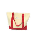 Large Shopping Grocery Bag Reusable Cotton Canvas Beach Tote Zippered 22inch X 16inch-Red/Natural-