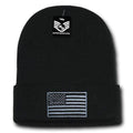 Patriotic USA Flag Thin Blue Line Knit Beanies Acrylic Winter Olympics Long Cuff-Black Tonal Flag-