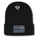 Patriotic USA Flag Thin Blue Line Knit Beanies Acrylic Winter Olympics Long Cuff-Thin Blue Line Flag-