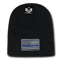 Patriotic USA Flag Thin Blue Line Knit Beanies Acrylic Winter Short Cuff Unisex-Thin Blue Line Flag-