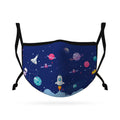 Cute Face Masks for Kids Child Adjustable Boys Girls Ages 3 to 9 Cotton Poly Washable Reusable 2 Layer Pocket Filter-Space-
