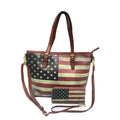 USA Flag Tote Satchel Handbag Wristlet Gift Set For Women Wife Mom Girlfriend-Tote & Wallet - Tan-